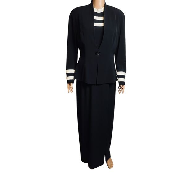 Daymor Couture Vtg Formal Black White 2 Pc Sequin Stripe Maxi Dress & Jacket 8 - Picture 2 of 13